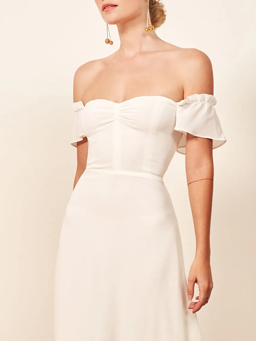 Off Shoulder Ruffled Hem Maxi Dress