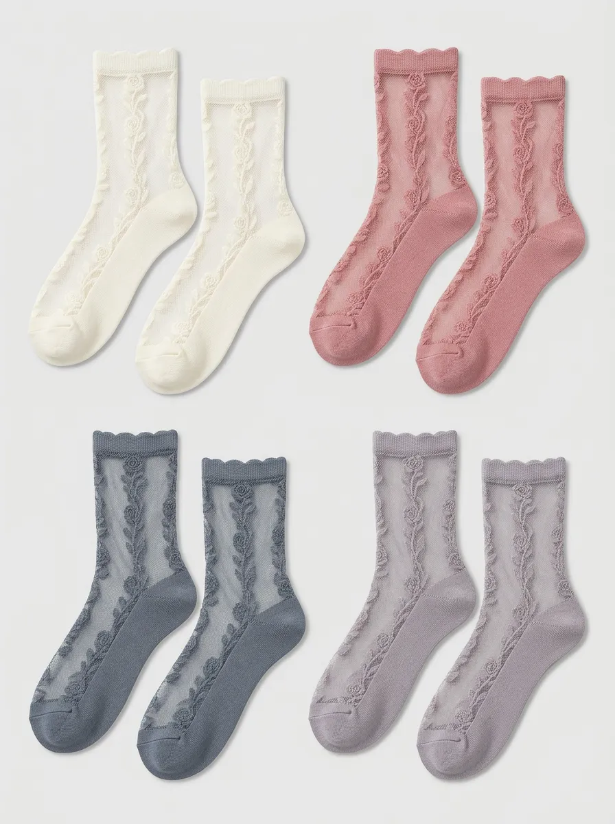Women's Vintage Floral Lace Crew Socks 4-Pack