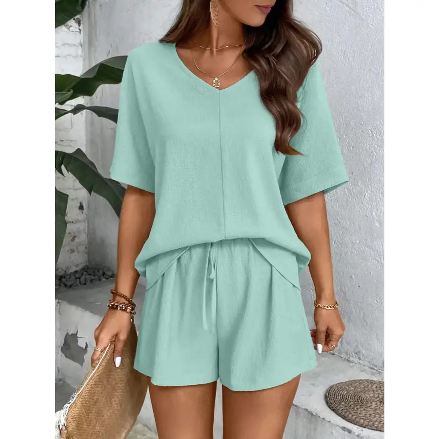 V Neck Half Sleeve Top and Shorts Set