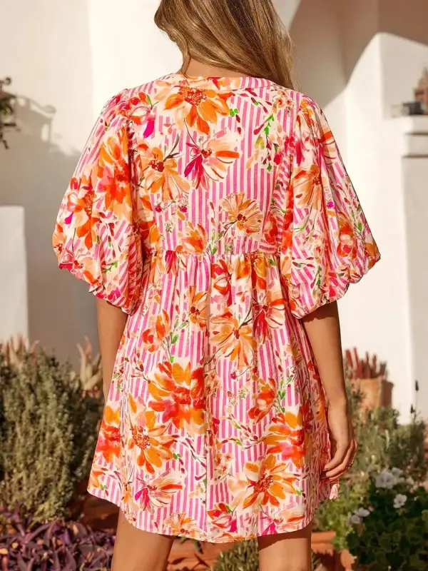 Polished Detail Floral Striped Mini Dress