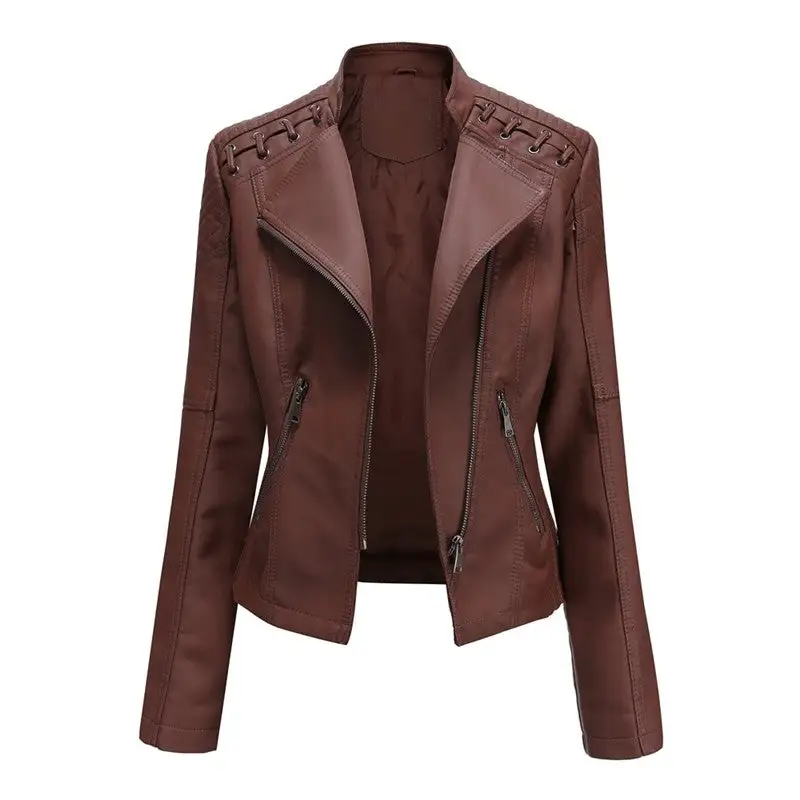 Lapel Faux-Leather Leather Casual Outerwear Jacket