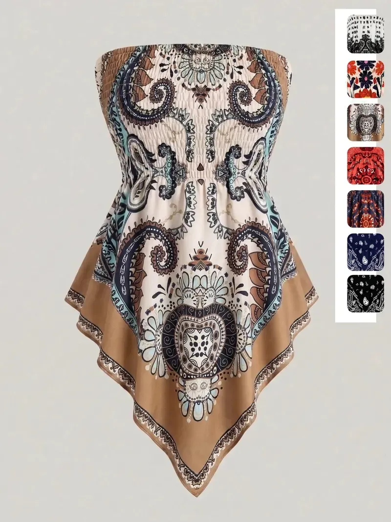 Plus-Size Women's Strapless Top with Ethnic Print