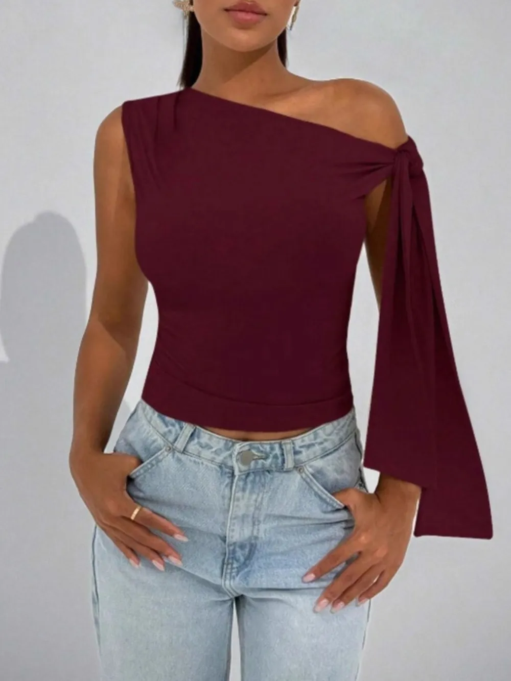 Textured One Shoulder Top