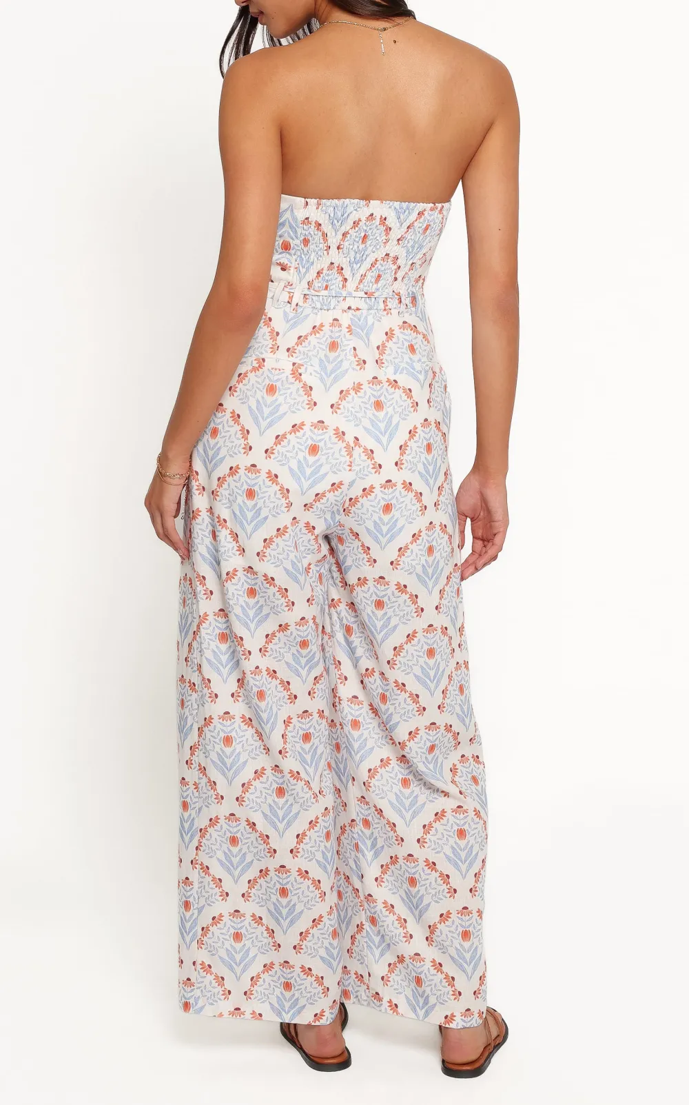 Strapless Tie-Waist Wide-Leg Pocket Floral Jumpsuit