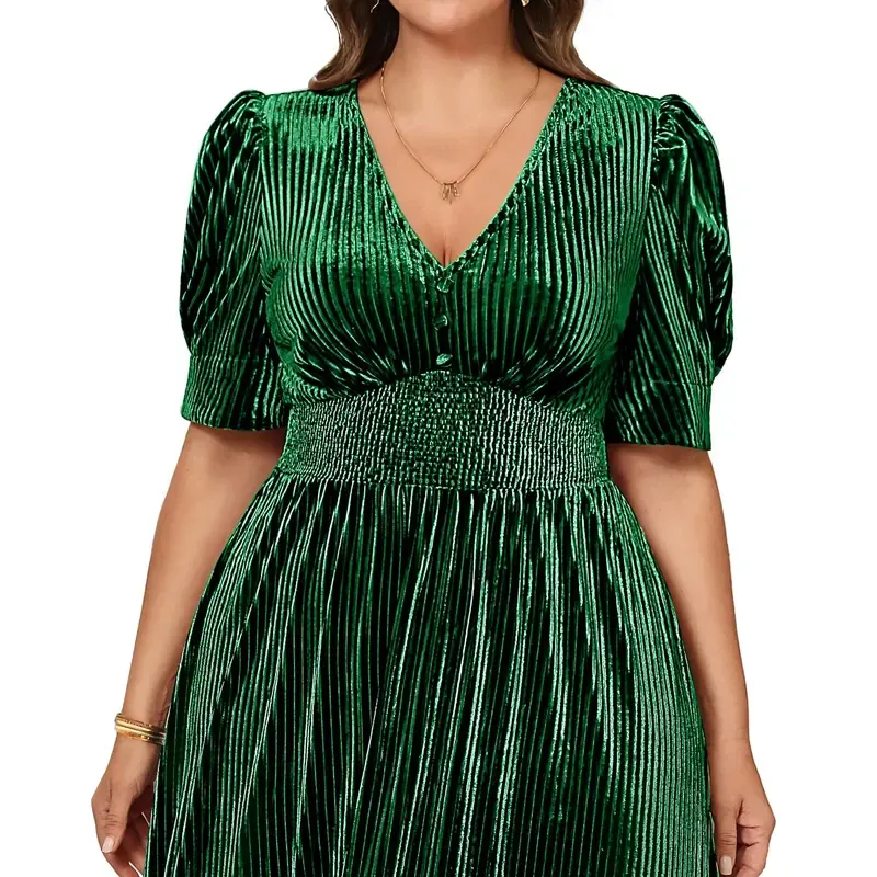 Women’s  Velvet Wedding Guest Dress - Fall Formal Holiday V Neck Empire Waist Long Dresses