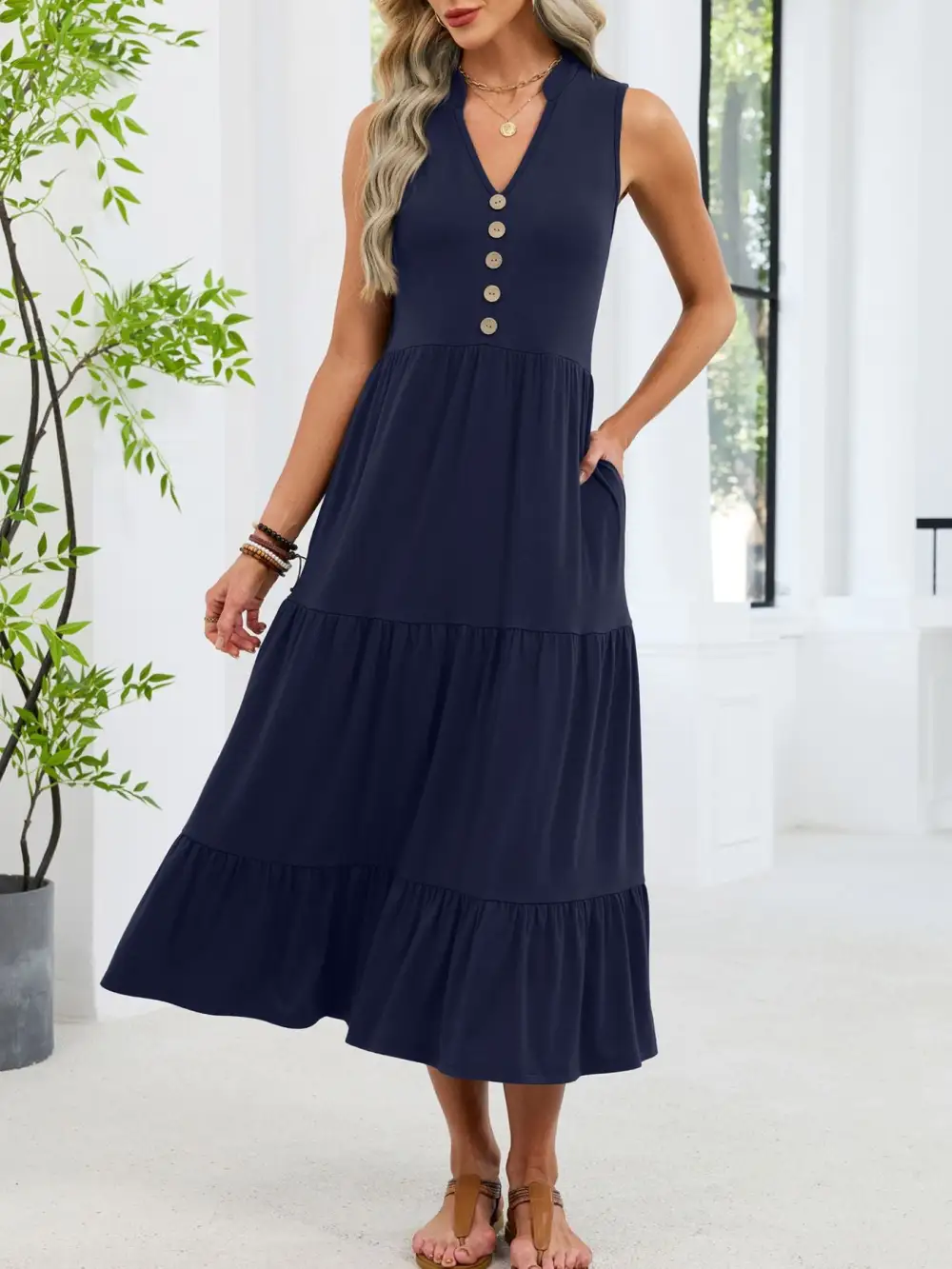 Tiered Sleeveless Midi Dress