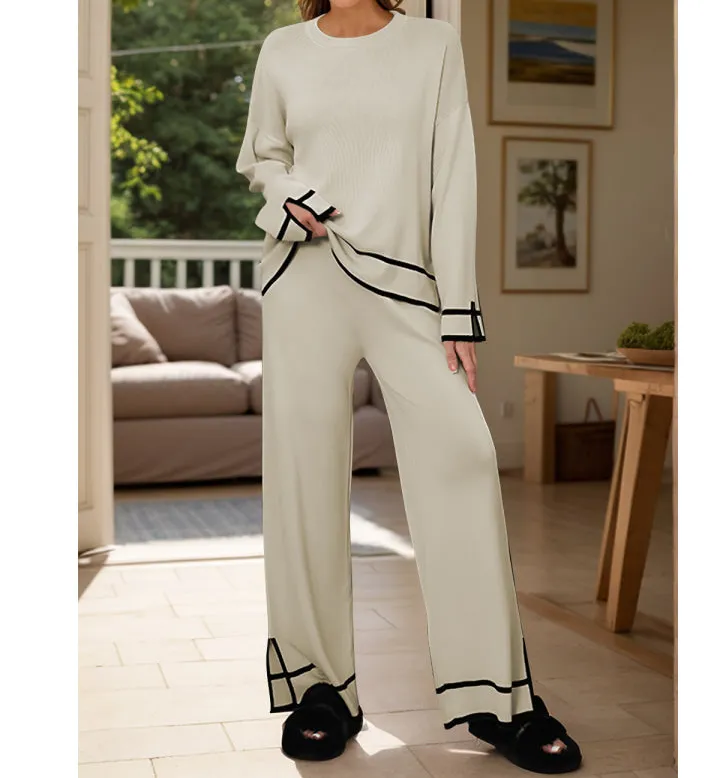 High Low Round Neck Top and Pants Sweater Set
