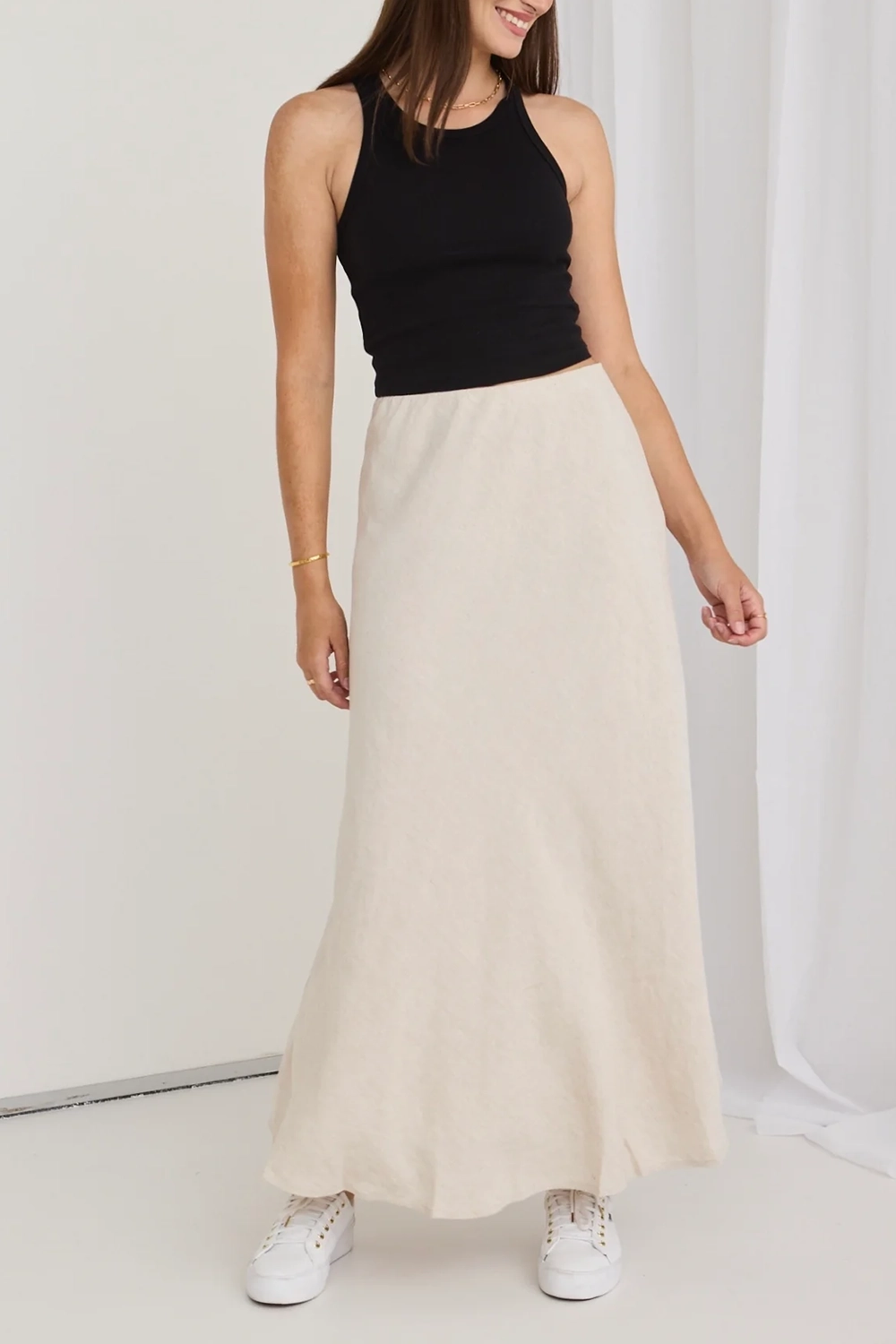 Natural Linen Bias Cut Maxi Skirt