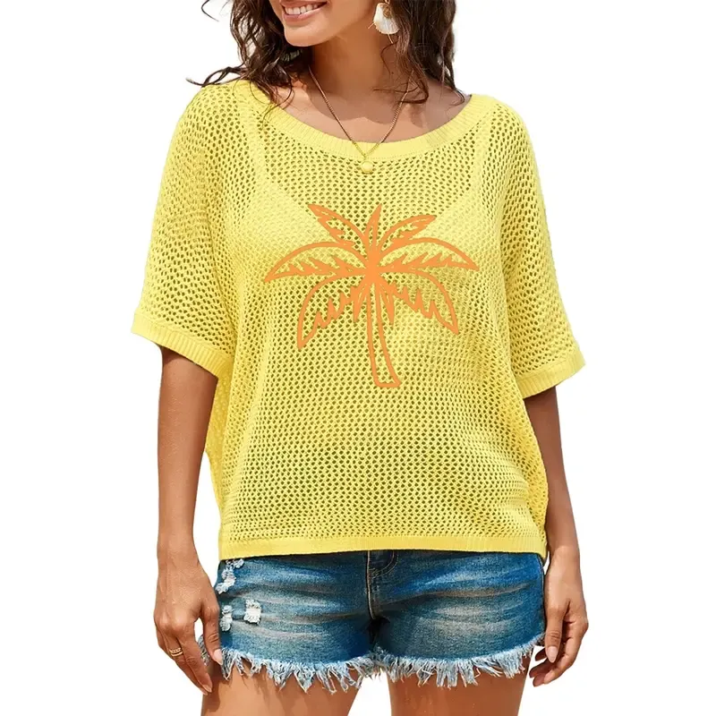 Women's Floral Short-Sleeve Crochet Top