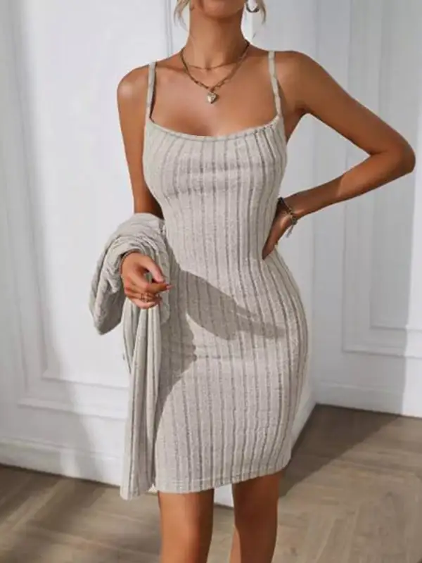 Layered Detail Ribbed Knit Sweater Dress