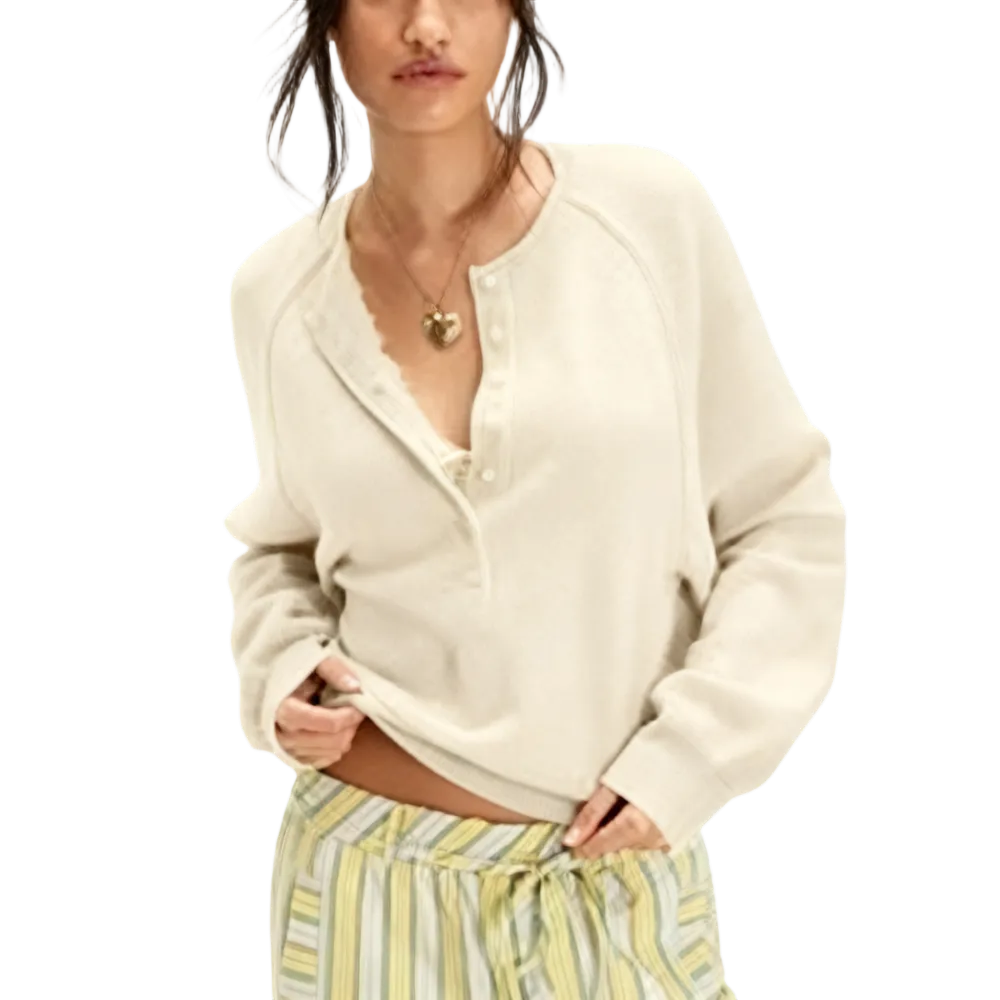 Women's Henley Neck Half-Button Knitting Sweater