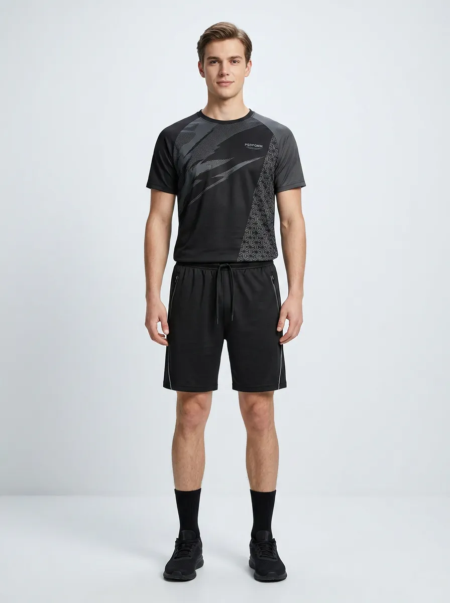 Men's Sporty Active Geometric Printed T-shirt and Shorts Set