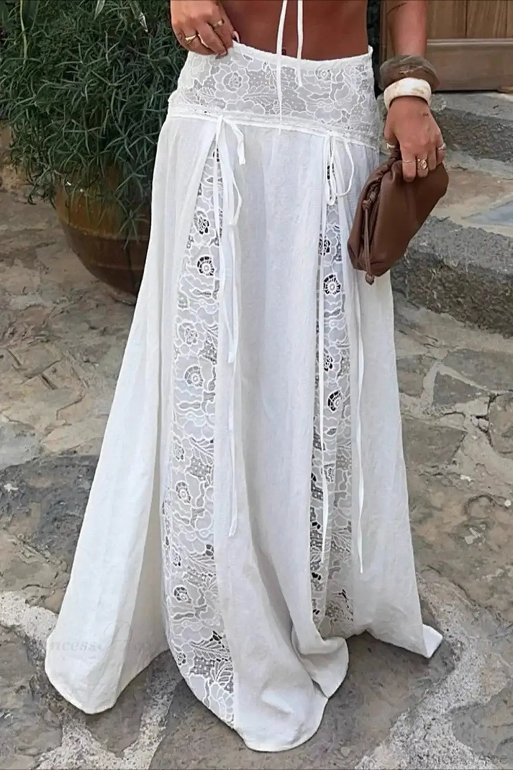 Minimal Lace Denim Maxi Skirt