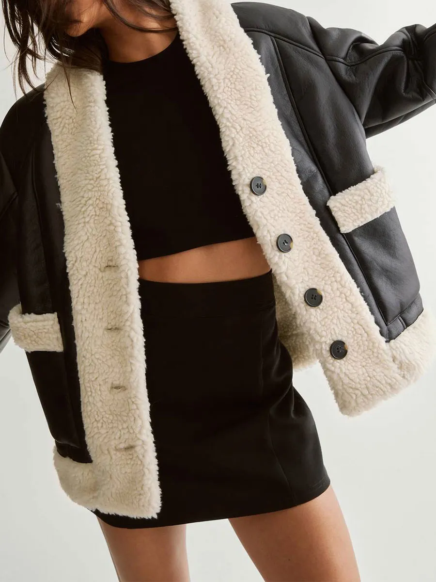 Women'S Vintage Leather & Shearling Cropped Jacket