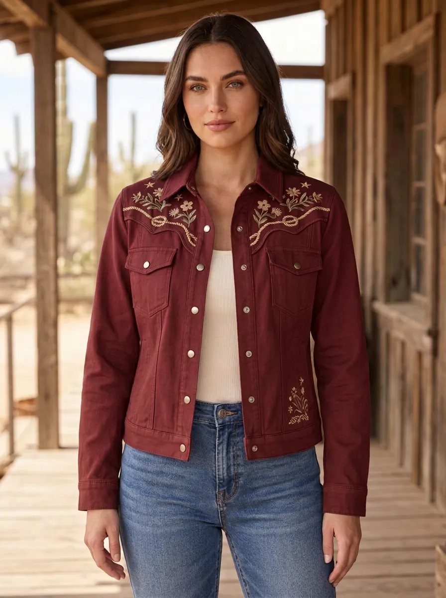 Women's Classic Western Cowgirl Floral Embroidery Floral Embroidered Jacket