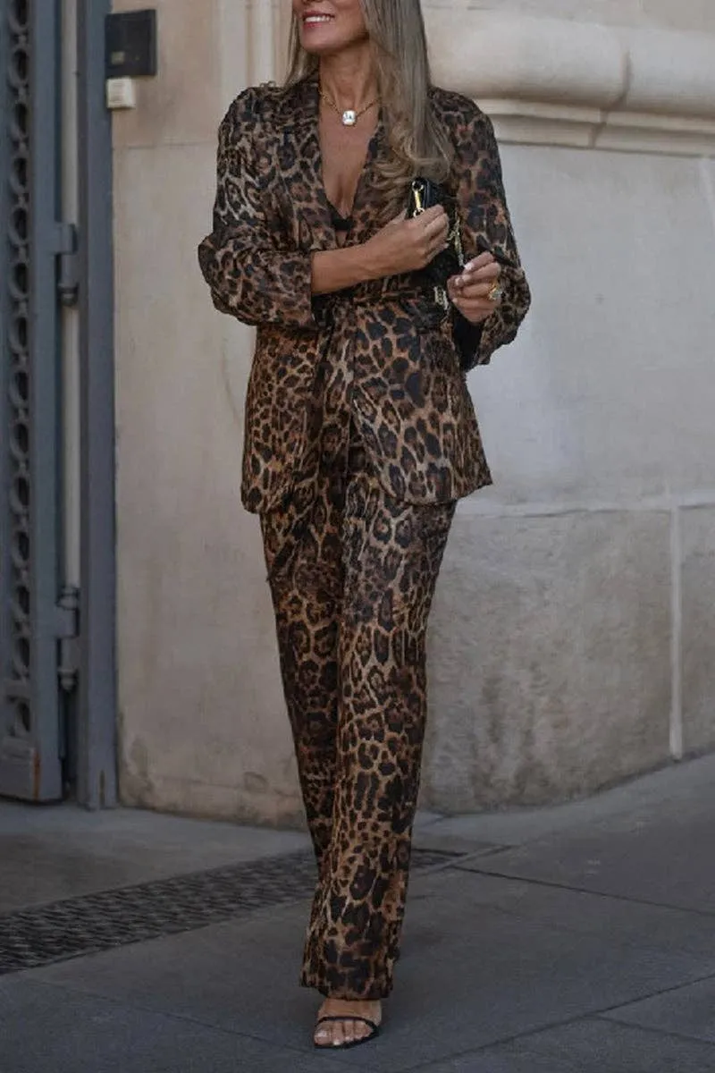 Leopard Print Blazer And Pants Set