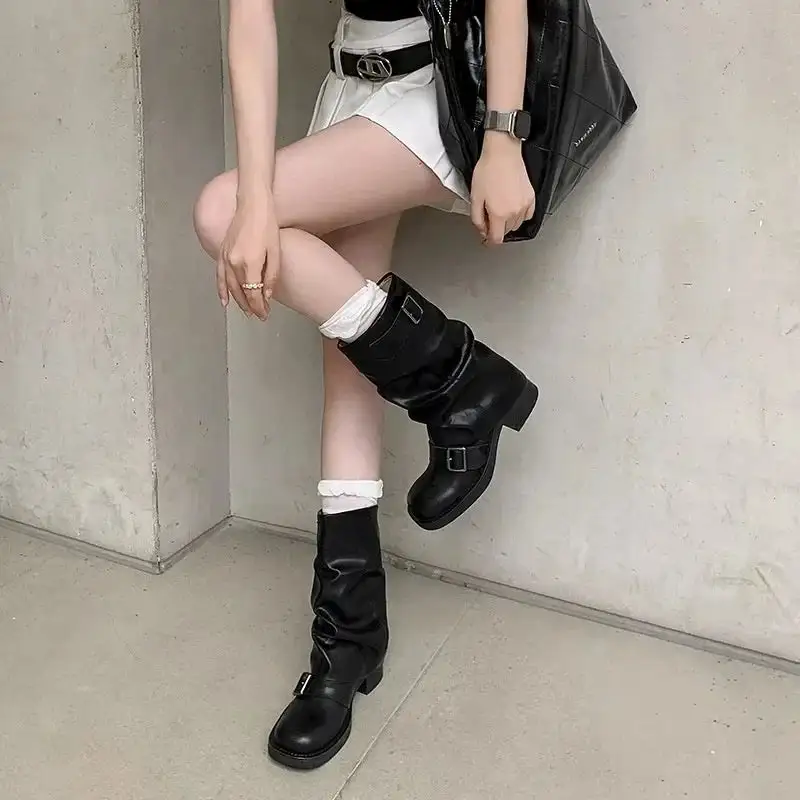 Leather Riding Buckle-Detail Knee-High Boots