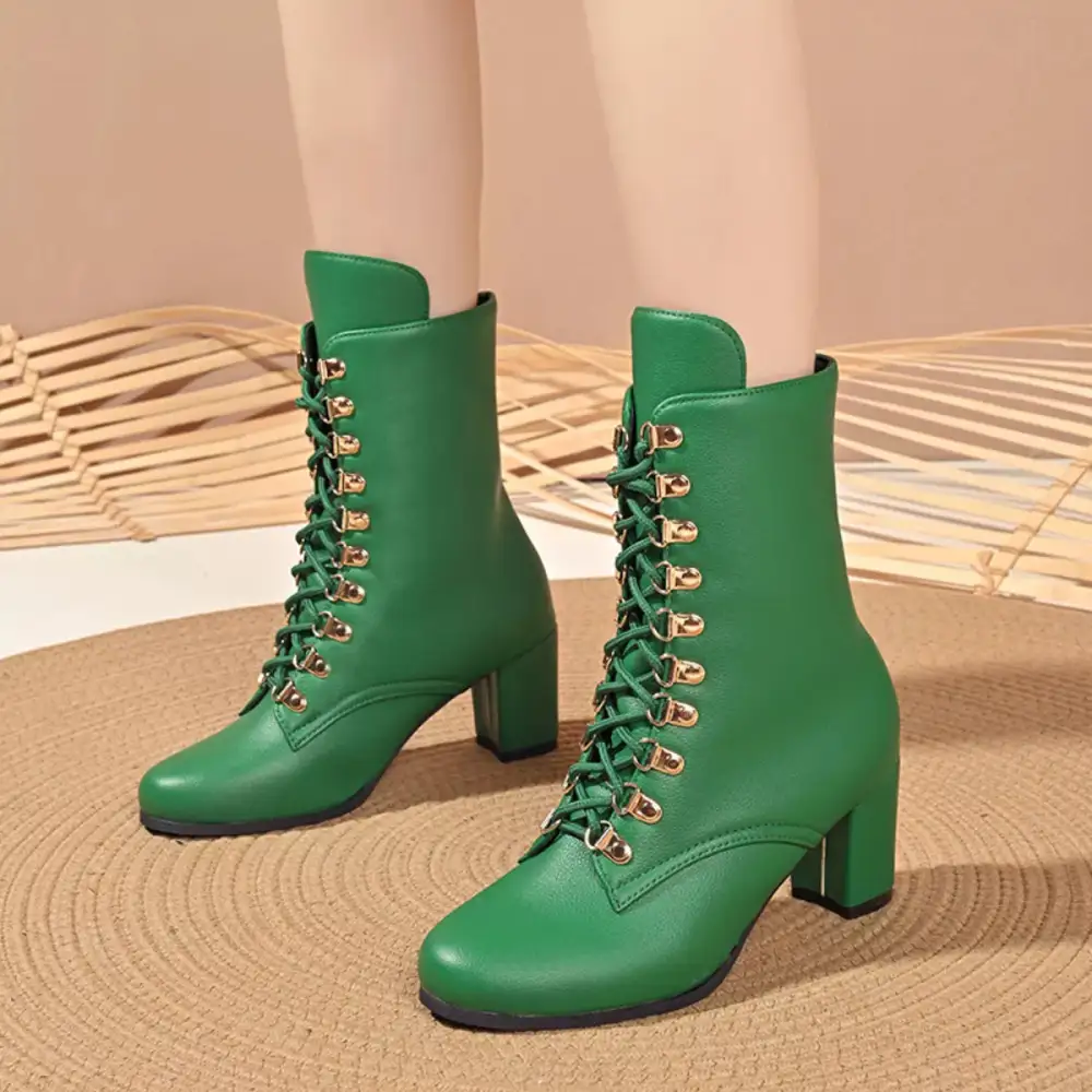 Lace Up Boots with Block Heel