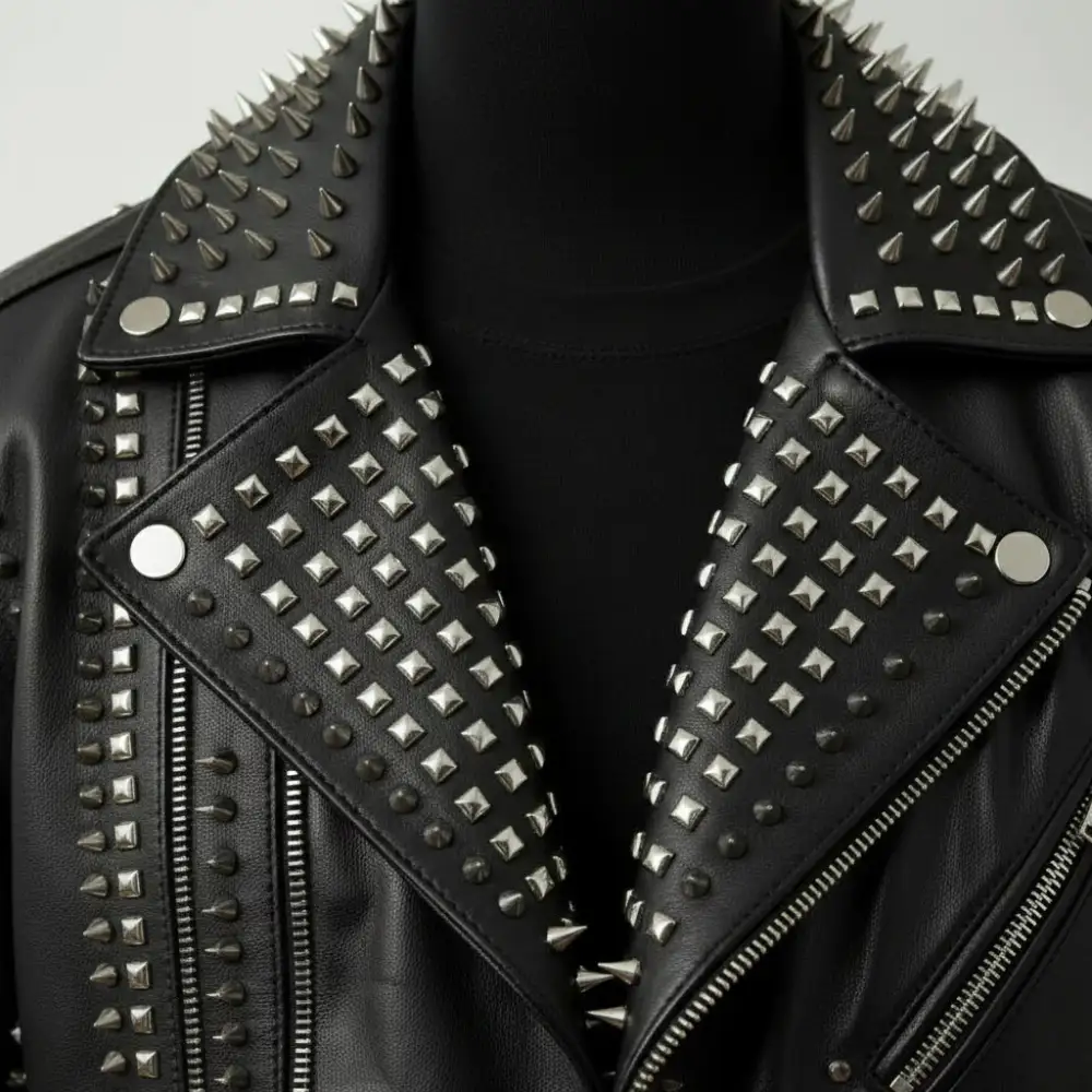 Modern Leather Biker Studded Embroidered Jacket