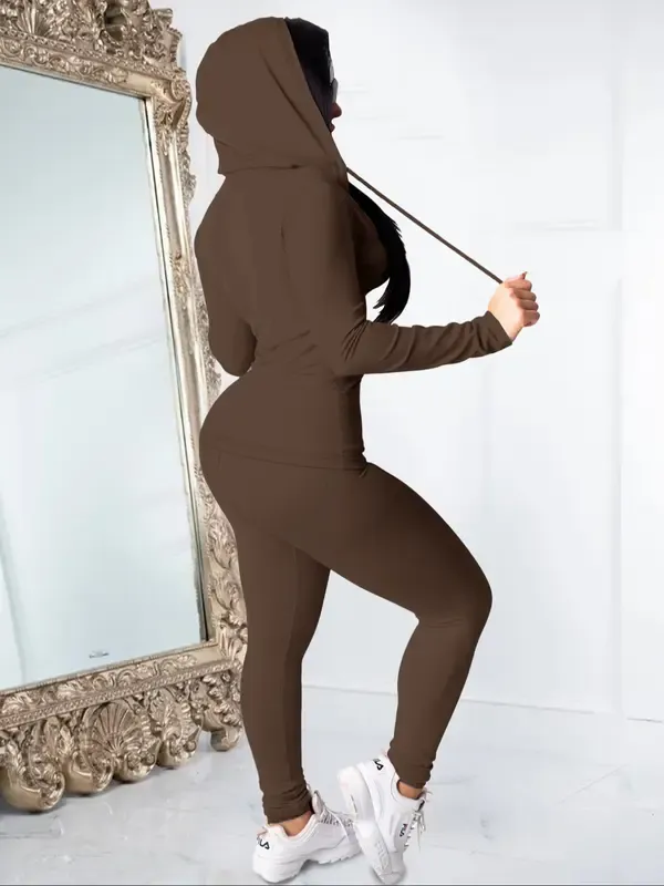 Women's Fall Zipper Hoodie and Skinny Pants Set, Casual Soft Long Sleeve Pullover with Pocket Design