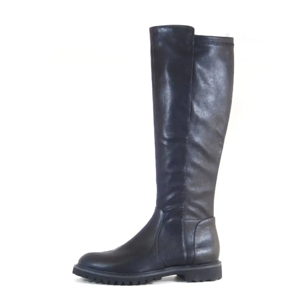 Faux Leather Lug Sole Knee High Boots