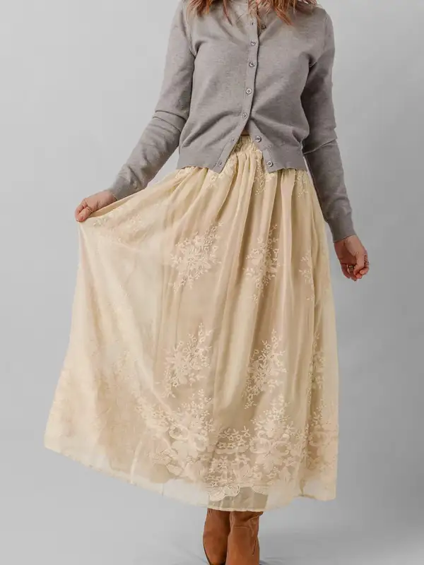Textured Lace Mesh Skirt