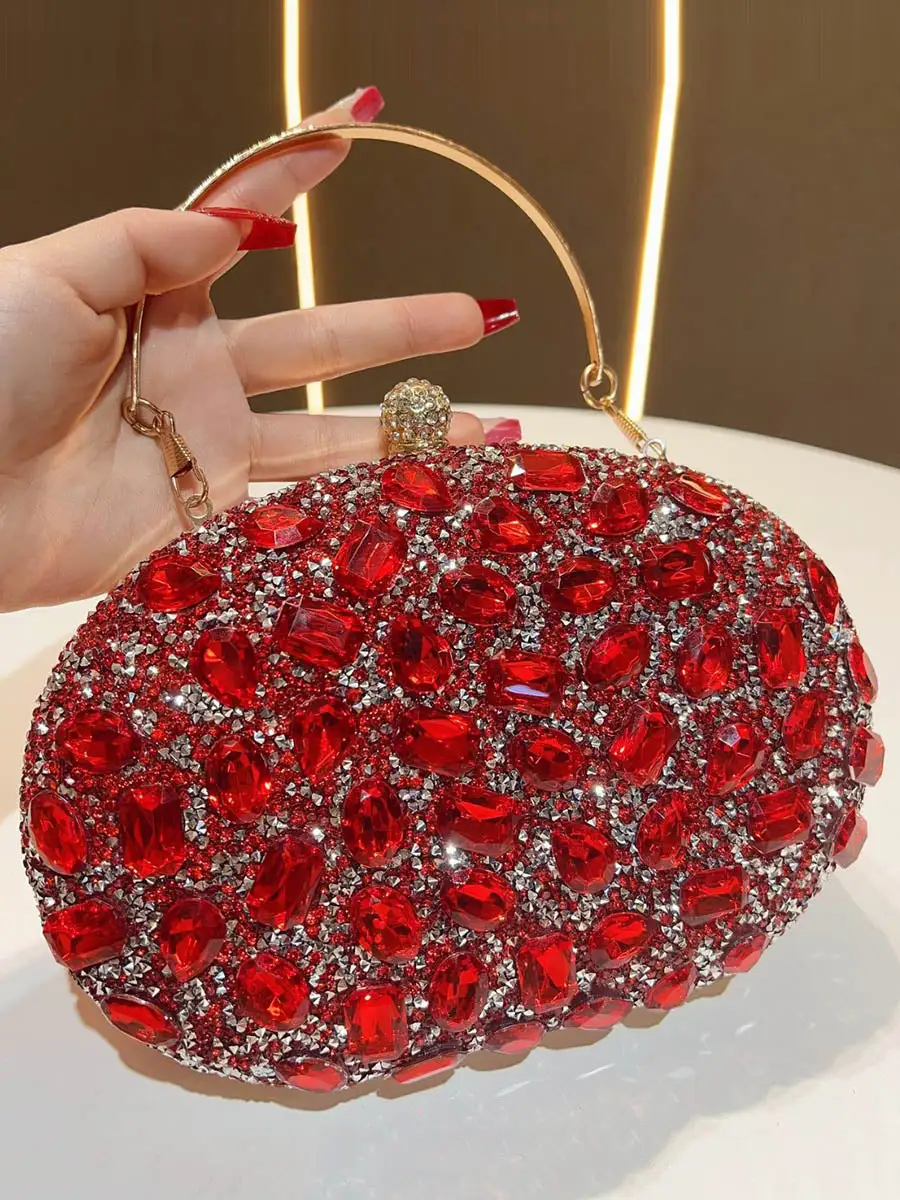 Chain Rhinestone Compact Clutch Bag