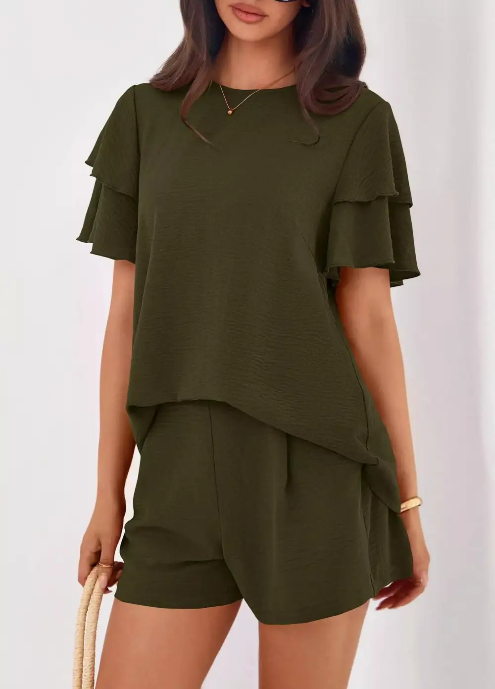 Ruffle Sleeve Top and Shorts Two-piece Set Everyday Look