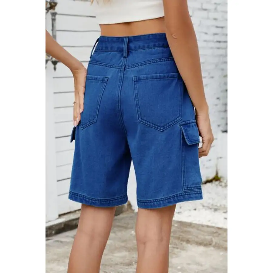 High Rise Denim Shorts with Cargo Pockets