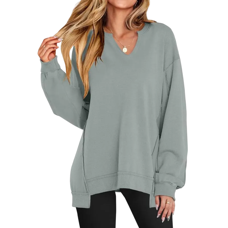 Womens Oversized Sweatshirt V Neck Long Sleeve
