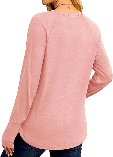 Womens Tunic Tops to Wear with Leggings Long Sleeve Thumb Hole Shirts Crew Neck Curved Hem