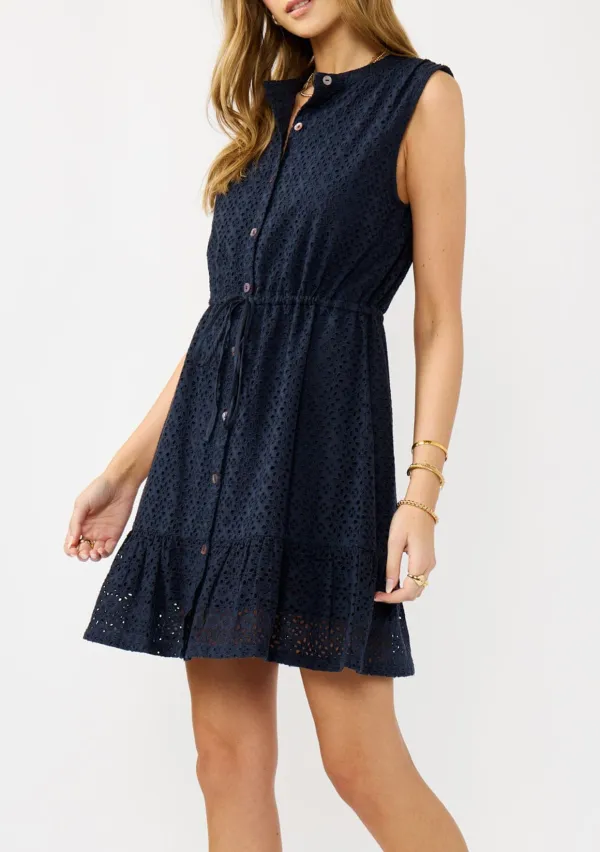 Hollow Button Up Sleevless Dress