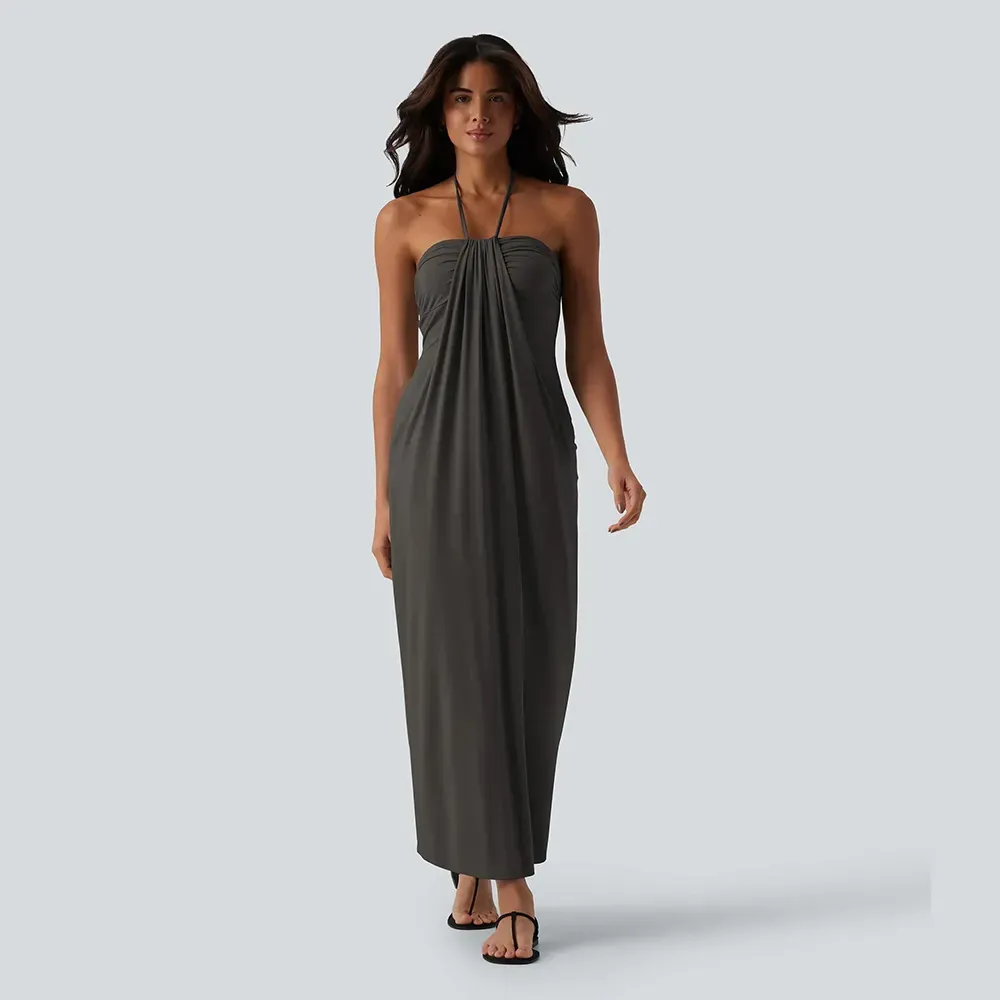 Halter Tie Back Maxi Dress with Pockets