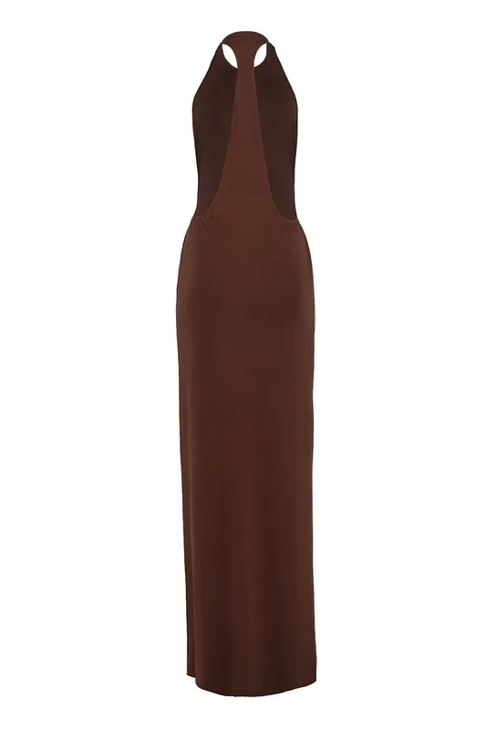 Chocolate Racerback Halter Maxi Dress