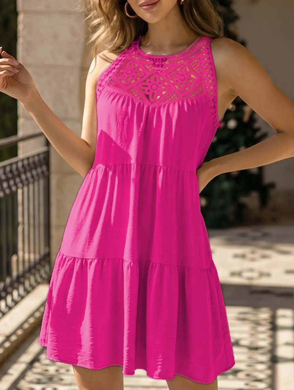 Lace Patch Halter A Line Dress