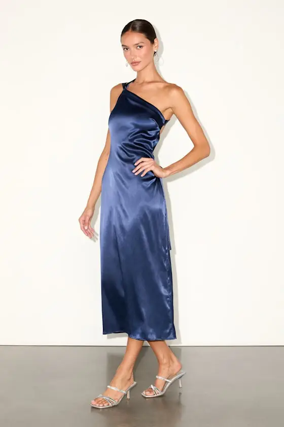 Yvonne Rust Orange Satin One-Shoulder Midi Dress