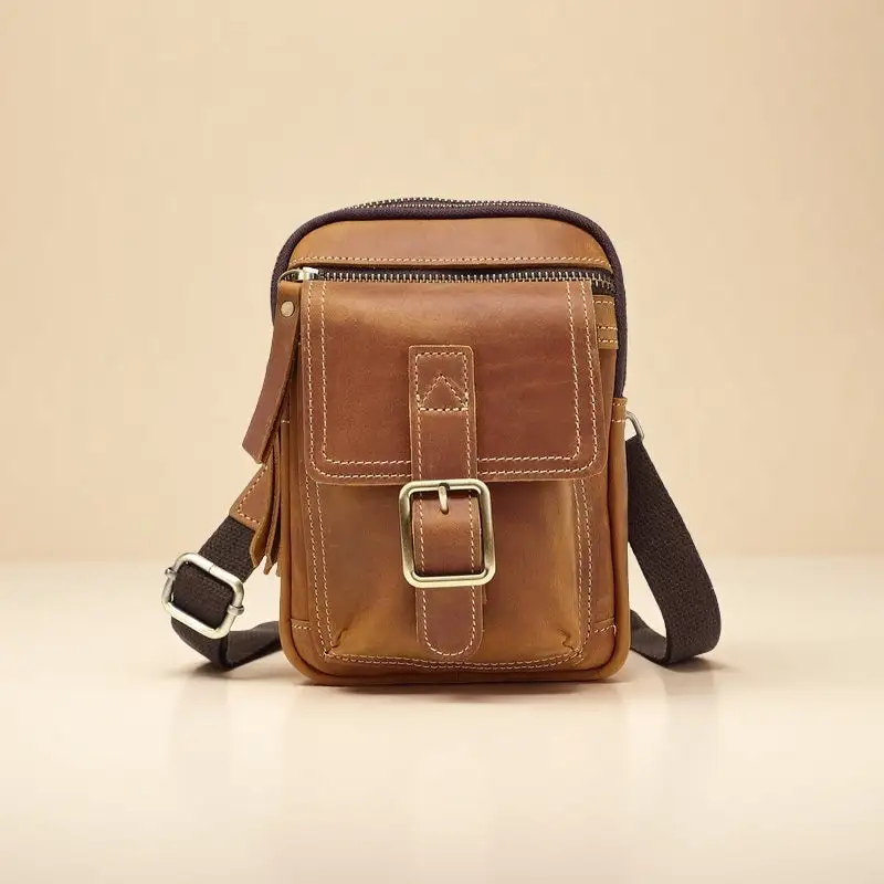 Men's Textured Leather Phone Crossbody Bag