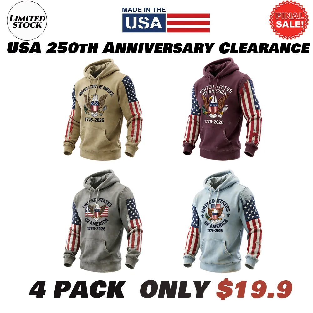 USA 250Th Anniversary ✦ Final Clearance Sale UNITED STATES OF AMERICA Embroidery Pattern Patchwork Hooded Sweatshirt