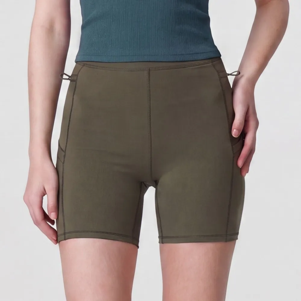 High-Waist Ribbed Side-Pocket Stretch Biker Shorts