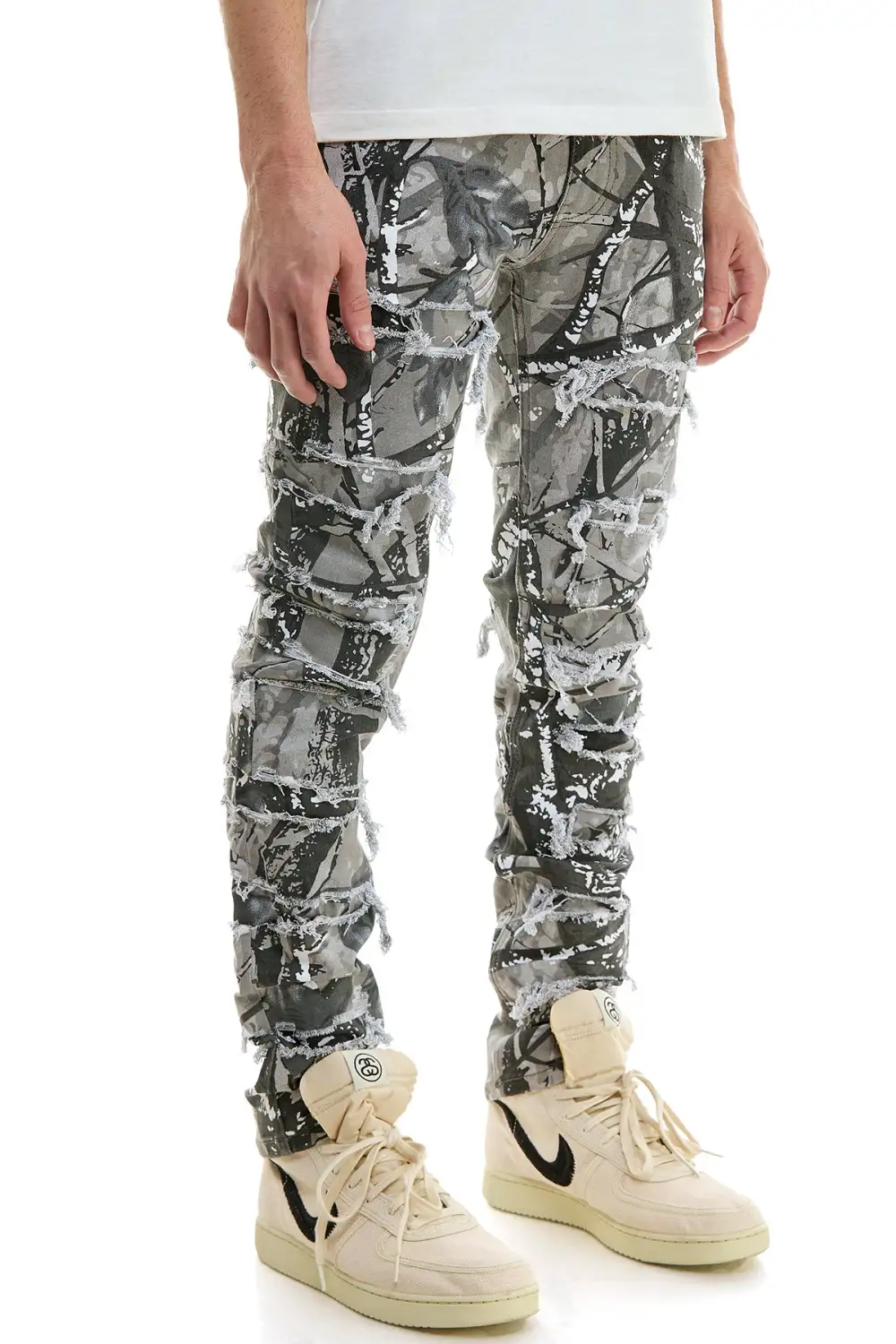 Men's Modern Skinny Raw Hem Patchwork Pants