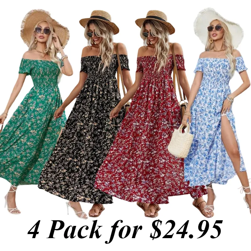 Women'S Frenchy Style Split Thigh A Line Vintage Shortsleeve Dress,