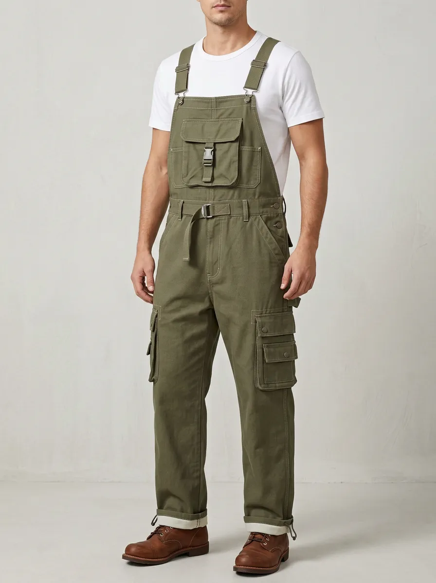 Men's Tactical Utility Olive Green Cargo Overalls