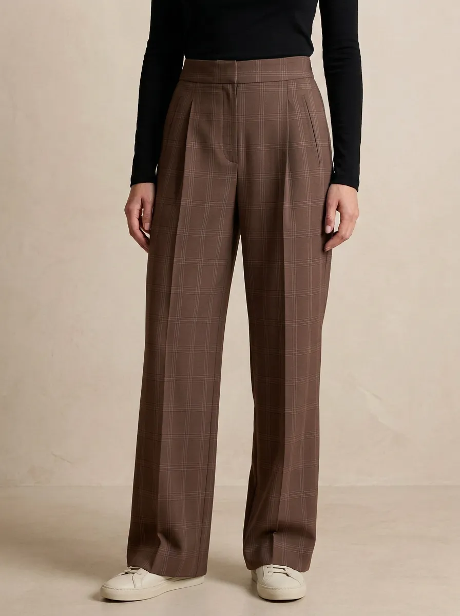 Women’s Relaxed Fit Plaid Wide Leg Trousers