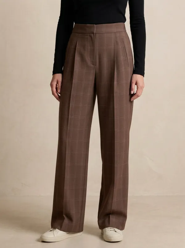 Women’s Relaxed Fit Plaid Wide Leg Trousers