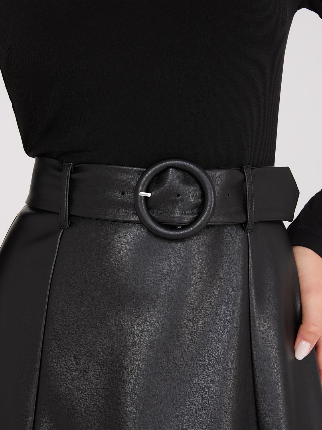 Mock Neck Faux Leather Midi Dress