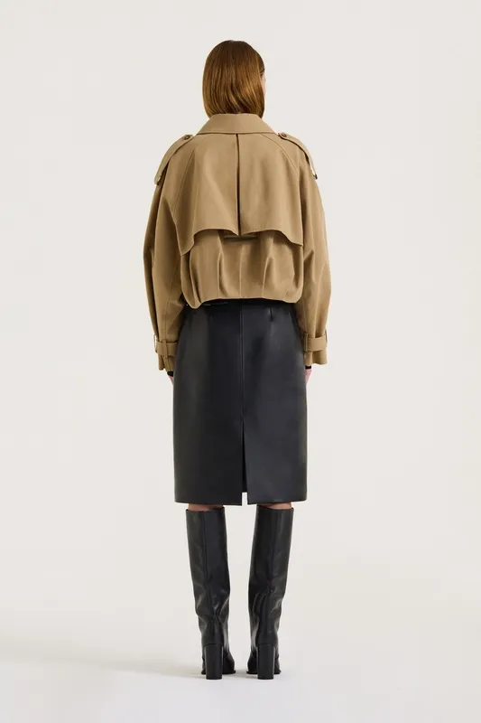 Sand Cropped Cotton Trench Jacket