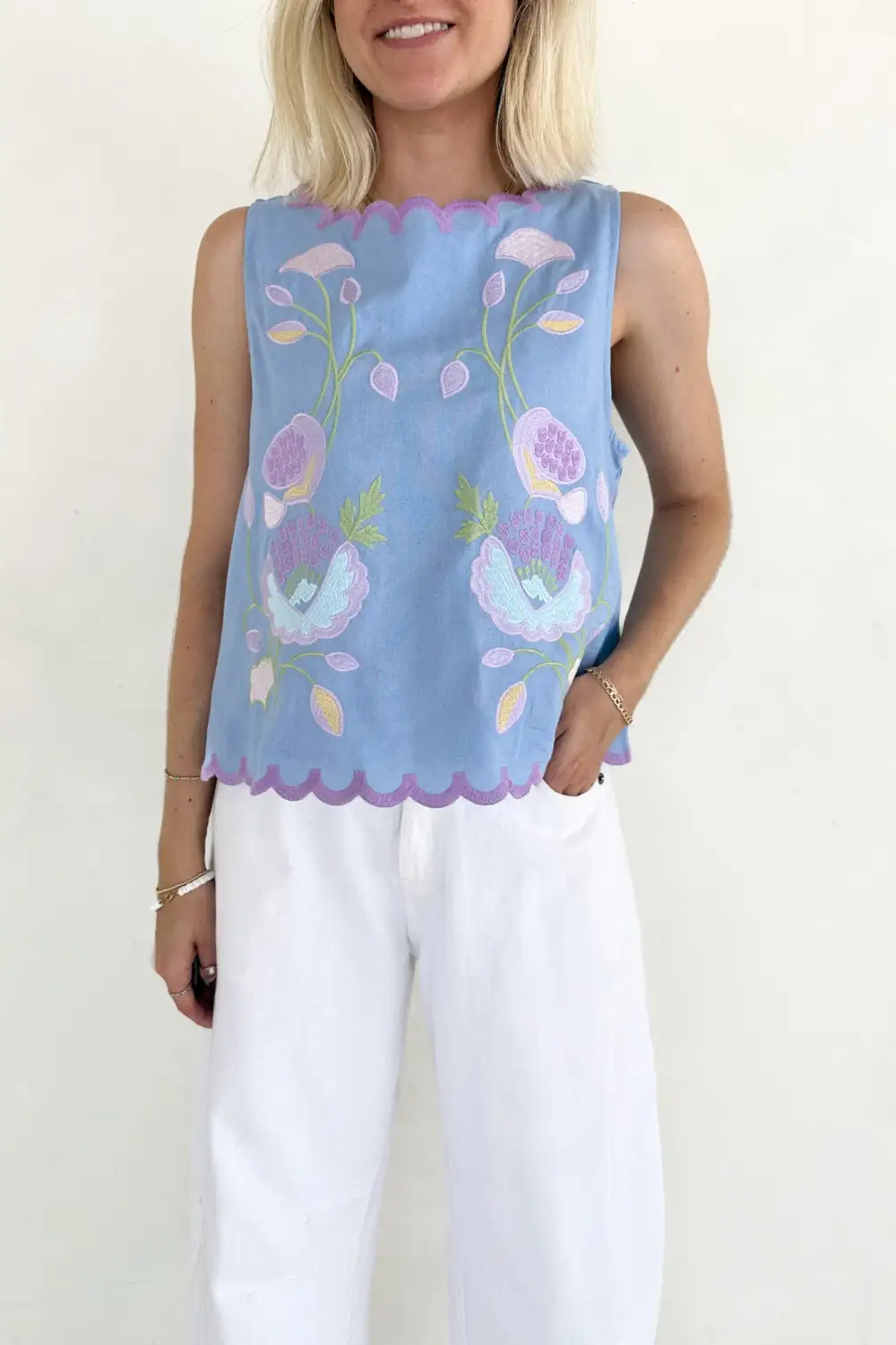 Floral Embroidered Sleeveless Top