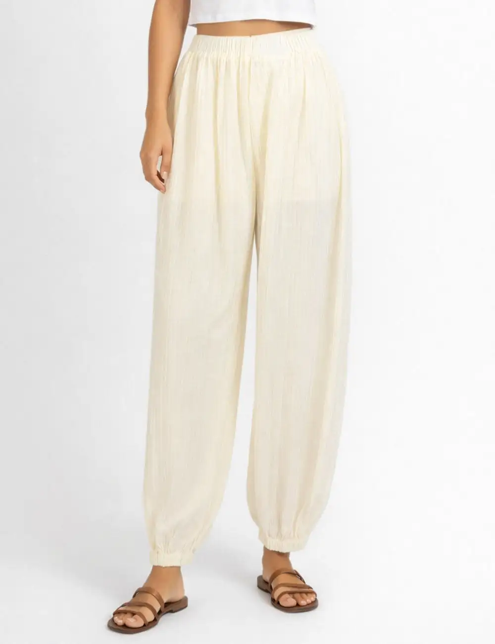 Chic Crinkle Solid Color Elastic Cuff Balloon Pants
