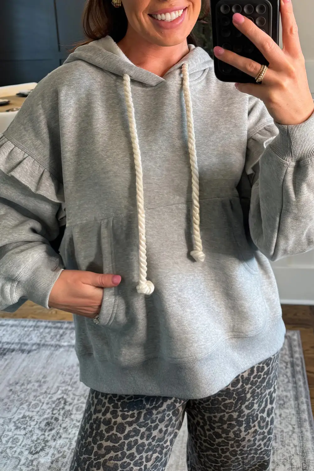 Relaxed Drop Shoulder Contrast Trim Hoodie