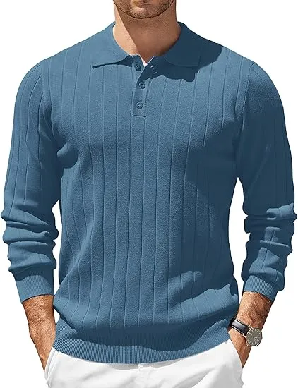 Mens Long Sleeve Knit Polo Sweater